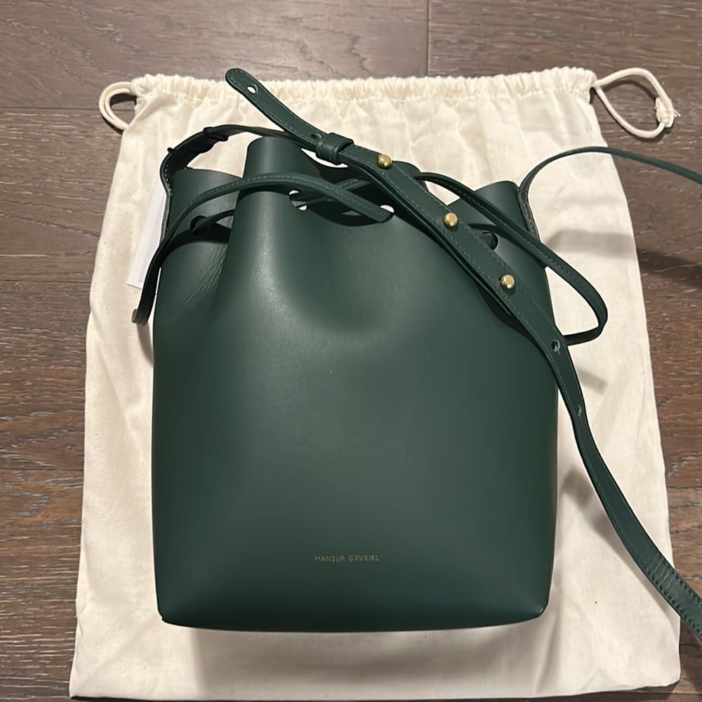Mansur Gavriel Bucket Bag, Brand New. Dark green leather
